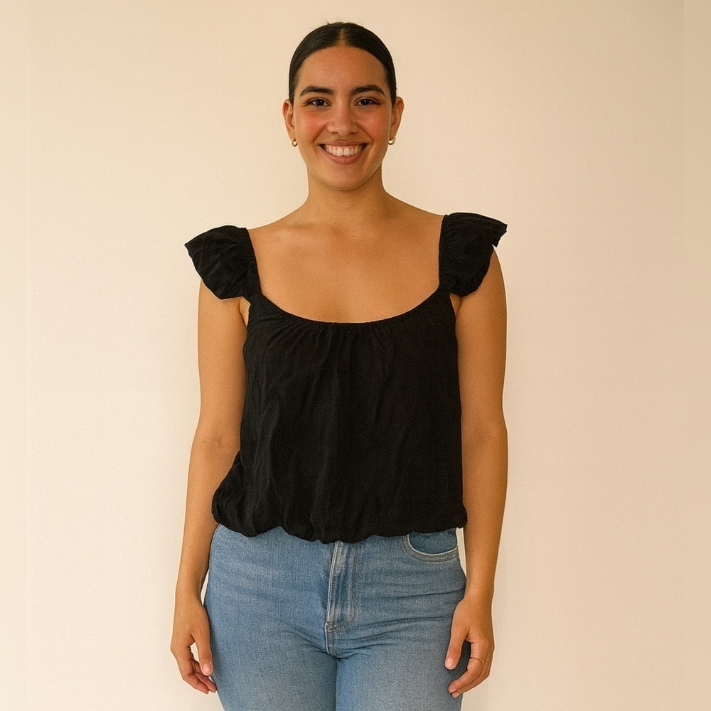 Brandy Melville Black Ruffled Sleeve Top. Size-Small